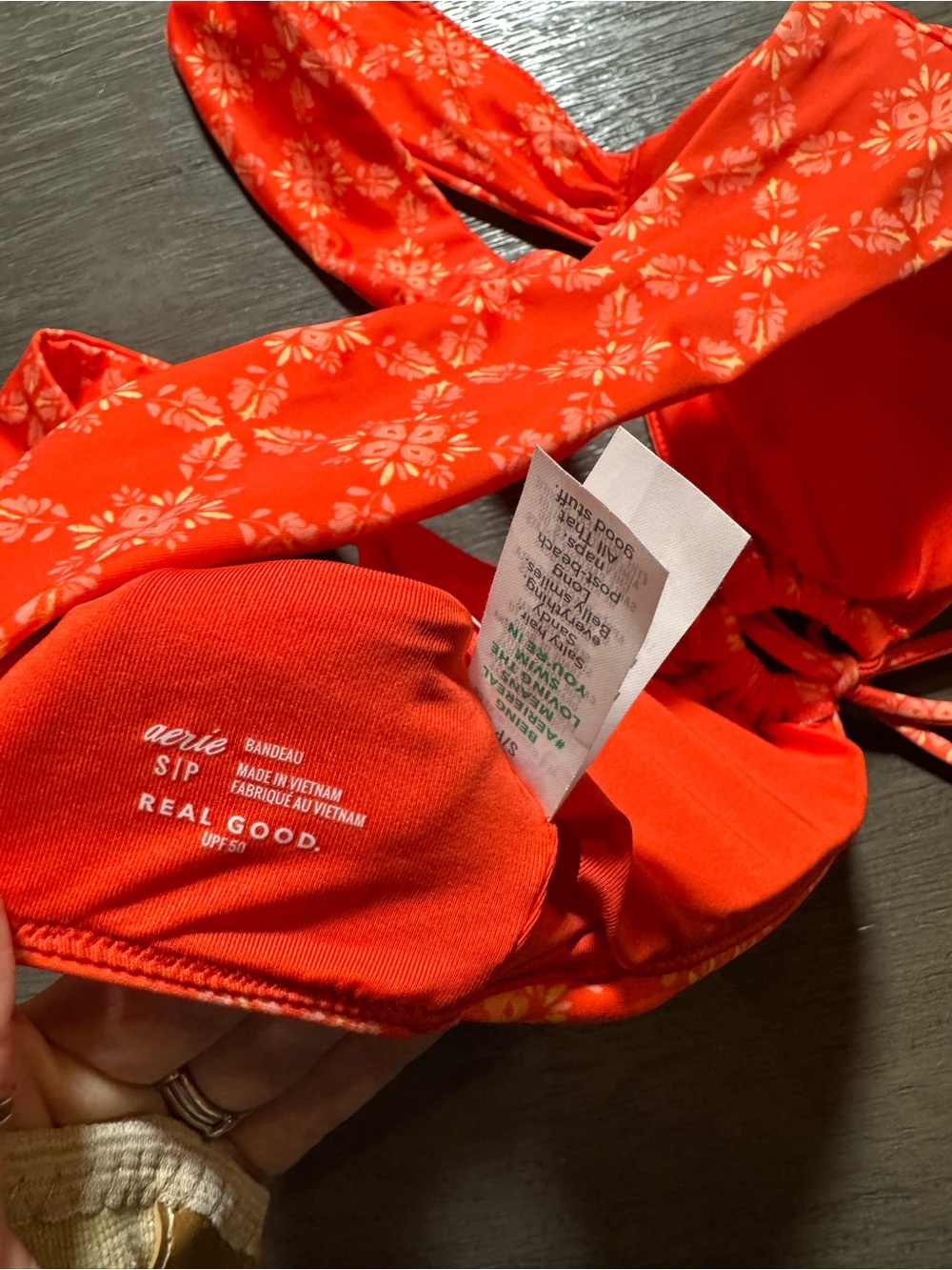 NWT Aerie Keyhole Bandeau Bikini Top Orange Flare Boho Beaded S - Picture 10 of 12